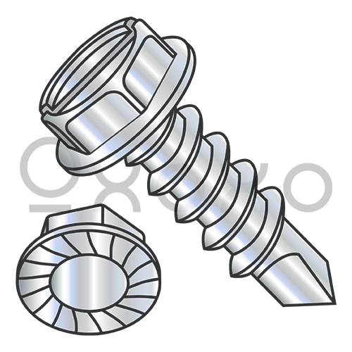 1/4-14X3/4 A/F. 7/16" Slotted Indented Hex Washer Serrated Self Drill Full Thread Zinc