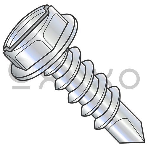 14X1 Slotted Indented Hex Washer 7/16 A/F Self Drilling Screw Full Thread Zinc & Bake