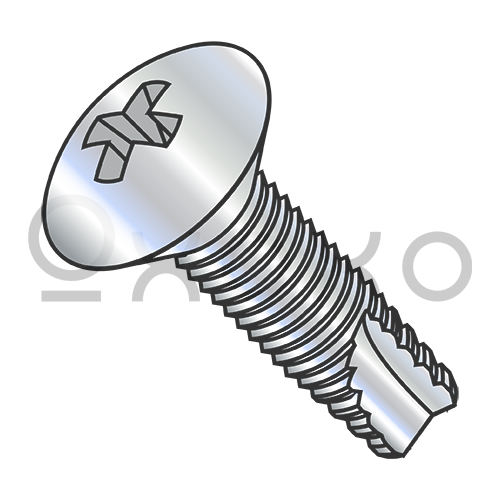 6-32X1/2 Phillips Oval Thread Cutting Screw Type 23 Fully Threaded Zinc And Bake