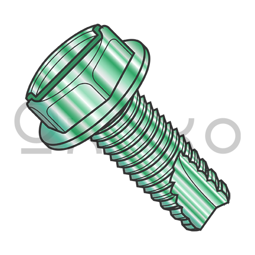 8-32X1/4 Slotted Ind Hex Wash Grounding Thread Cutting Scrw Type 23 Fully Threaded Zn Grn