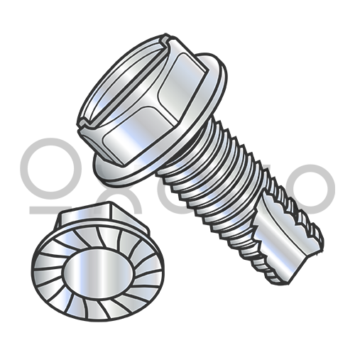8-32X1/4 Slot Indent Hex Washer Serrated Thread Cutting Screw Type 23 Full Thread ZincBak