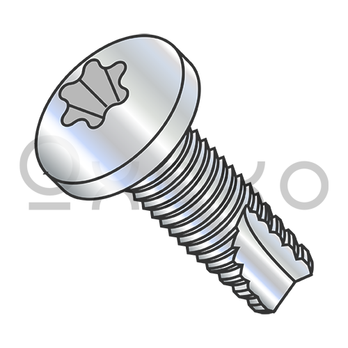 8-32X3/8 Six Lobe Pan Thread Cutting Screw Type 23 Fully Threaded Zinc And Bake