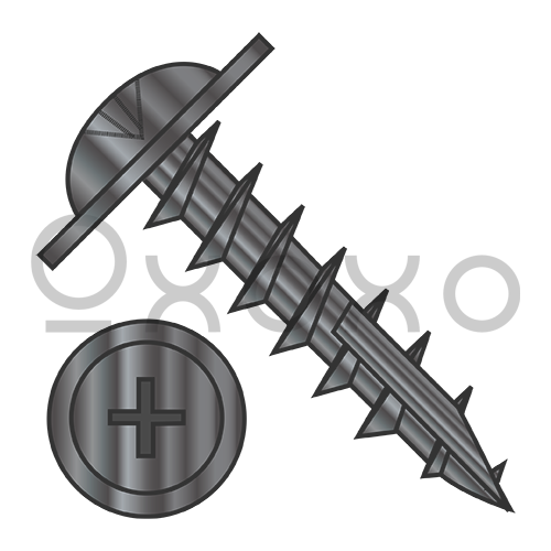 8-11X1 Phillips #10 Round Washer Hd Deep Thread Wood Screw Type17 Full Thread Black Ox