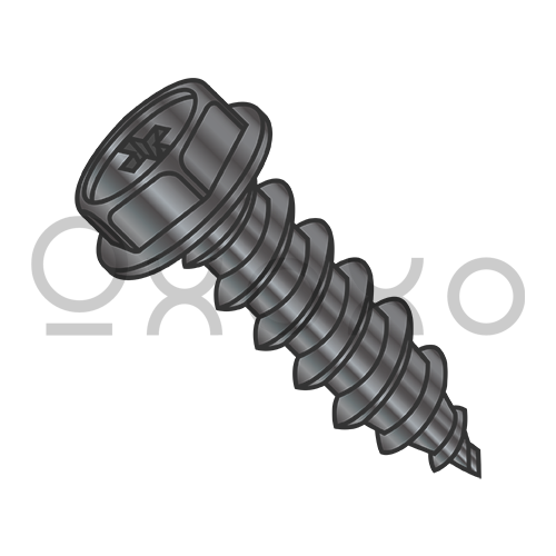 6-18X1/2 Phillips Indented Hex Washer Self Tapping Screw Type A Full Threaded Black Oxide
