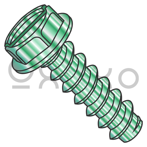 8-18X1/4 Slotted Indented Hex Washer Self Tapping Screw Type B Fully Thread ZC Bake Green