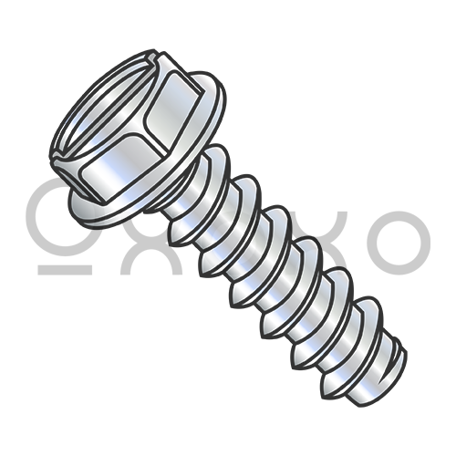 4-24X1/4 Slotted Indented Hex Washer Self Tapping Screw Type B Fully Threaded Zinc Bake