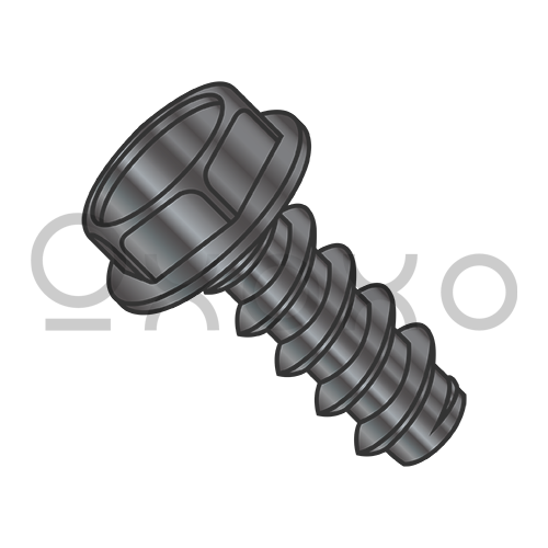 6-20X3/8 Unslotted Indent Hex Washer Self Tapping Screw Type B Full Thread Black Oxide