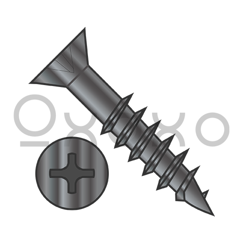 8X1 1/4 Phillips Flat Head no Nibs Deep Thread Wood Screw 2/3 Threaded Black Oxide