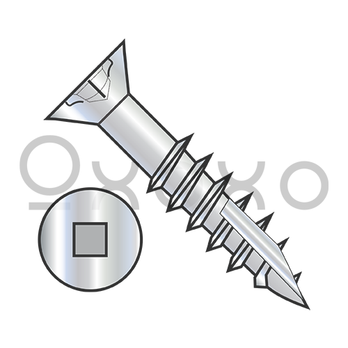 6-13X1 1/4 Flat Head Nibbed Square Drive Deep Thread Wood Screw Type 17 2/3 Thread ZincBake