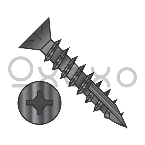 8-11X1 Square Phil Drive Flat w/Nibs Deep Thread Wood Screw Full Thred 17point Black Ox