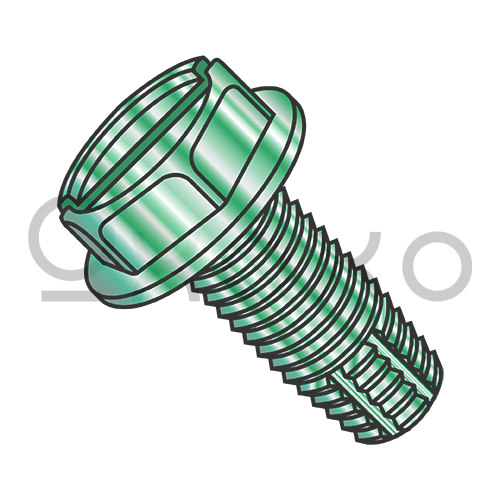 6-32X1/4 Slot Ind Hex Wash Grounding Thread Cutting Screw Type F, F/T Zinc Bake Green