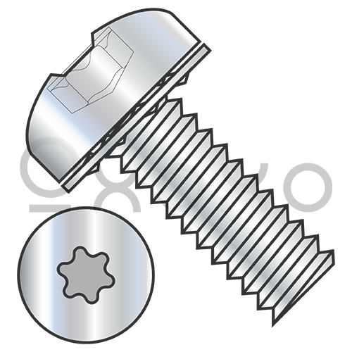 2-56X3/16 Six Lobe Pan Head Internal Tooth Sems Machine Screw Fully Threaded Zinc and Bake