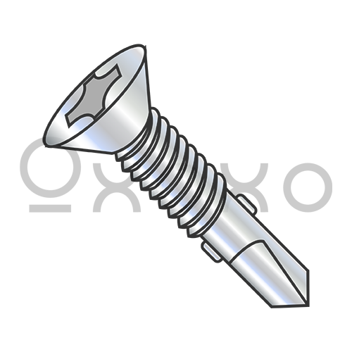 10-24X3 1/2 Phil Flat Self Drill Screw #4 Point w/Wings Full Thread Machine Sc Thrd ZincBake