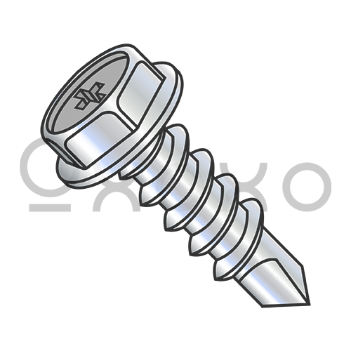 6-20X3/8 Phillips Hex Washer Full Thread Self Drilling Screw Zinc