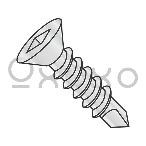 10-16X1/2 Square Drive Flat Head Full Thred Self Drill Screw Zinc, Bake 1000 Hr Salt Spray