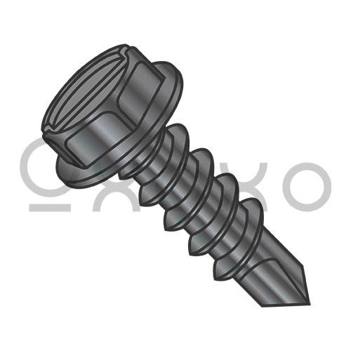 8-18X1/2 Slotted Ind Hex Washer Full Thread Self Drilling Screw Black Ox and Oil