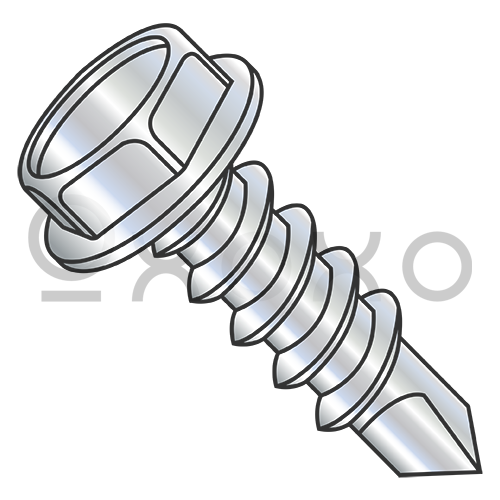 10-16X5/8 Unslotted Indented Hexwasher Self Drill Screw #2 Point Full Thread Zinc and Bake