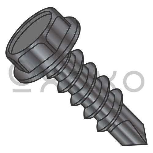 8-18X1 Unslot Ind Hexwash Self Drill Scr F/T Zinc Black Bake 1000hr Salt Spray