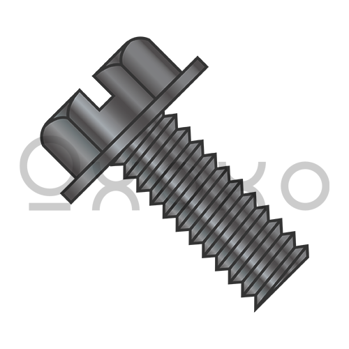 4-40X1/4 Slotted Indented Hex Washer Head Machine Screw Fully Threaded Black Oxide