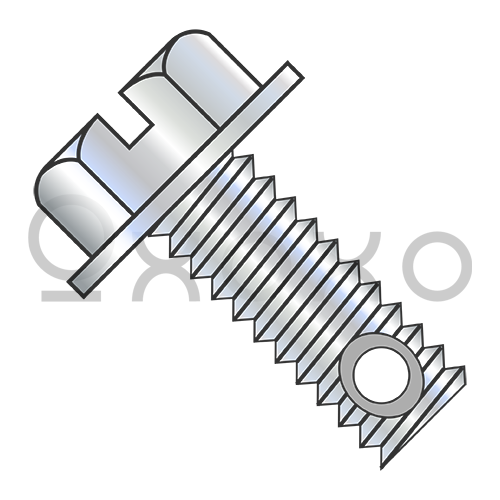 3/8-16X3 1/2 Slotted Indent Hexwasher Mach Screw Full Thread Drill Hole Zinc