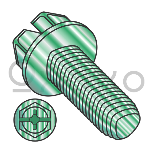 10-32X3/8 Combo slot/phil Ind HW Grounding TT Alternate Thread Roll F/T Zinc Green BakeWax