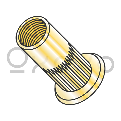 6-32-.080 Flat Head Ribbed Threaded Insert Rivet Nut Steel Zinc Yellow Dichromate