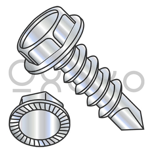 1/4-14X3/4  A/F.428-.437 Unslot Indent Hexwasher Serrated Self Drill Full Thread Zinc Bake