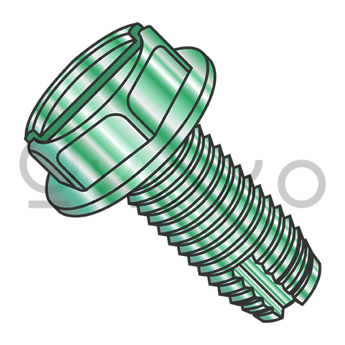 8-32X1/4  Slot Indent Hex Washer Thread Cutting Scr. Type 1 Fully Threaded Zinc Bake Green