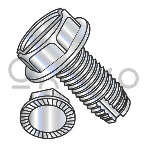 6-32X3/8  Slot Indent Hex Washer Serrated Thread Cutting Screw Type 1 Full Thread ZincBake