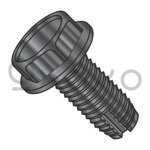 1/4-20X3/8  Unslotted Indented Hex Washer Thread Cutting Screw Type 1 Fully Threaded Black O