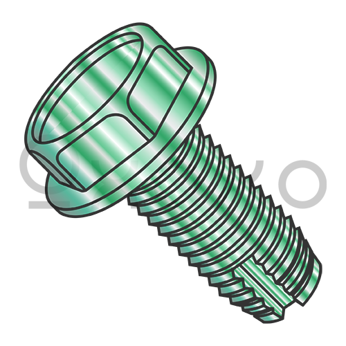 8-32X3/8  Unslot Ind Hex Wash Grounding Thrd Cuting Screw Type 1 Full Thrd Zinc Bake Green
