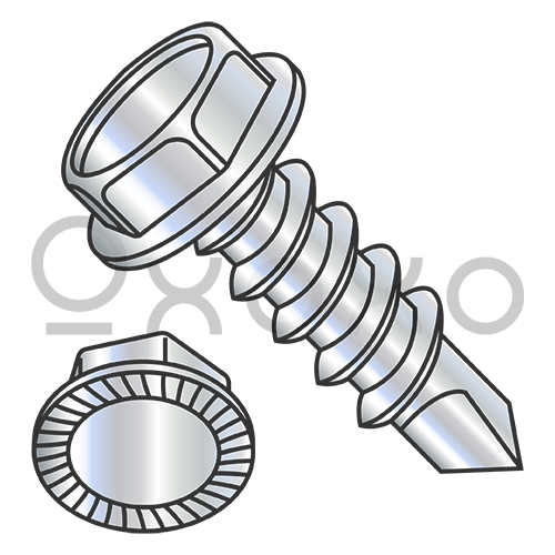 10-16X3/4  A/F.305-.312 HD HGT.105-.120 Unslot Hexwash Serrated Self Drill Full Thrd ZincBa