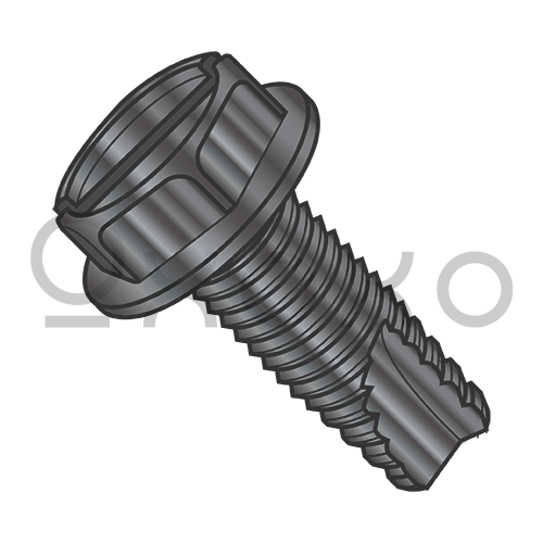 8-32X1/2  Slotted Indent Hex Washer Thread Cutting Screw Type 23 Full Thread Black Oxide