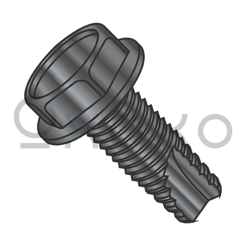 6-32X7/8  Unslotted Indented Hex Washer Thread Cutting Screw Type 23 Full Thread Black Ox