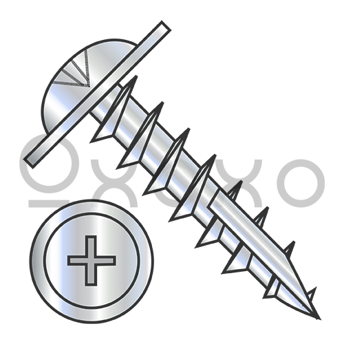 8-11X7/8  Phillips #10 Round Washer Hd Deep Thread Wood Screw Type17 Full Thread Zinc Bake