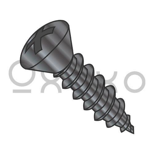 6-20X3/8  Phillips Oval Self Tapping Screw Type A B Fully Threaded Black Zinc and Bake
