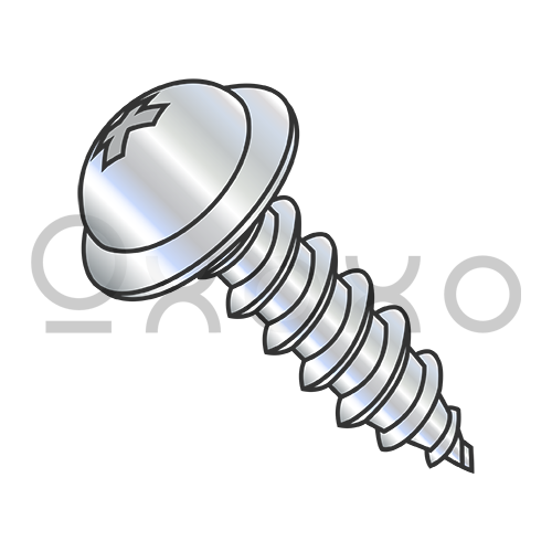 6-20X3/8  Phillips Round Washer Self Tapping Screw Type AB Fully Threaded Zinc And Bake