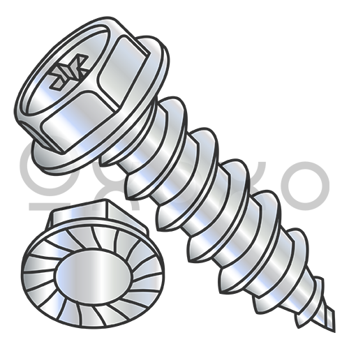 4-24X1/4  Phillips Indent Hexwasher Serrated Self Tap Screw Type AB Full Thread Zinc Bake