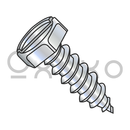 8-18X3/8  Indented Hex Slotted Self Tapping Screw Type A B Fully Threaded Zinc And Bake