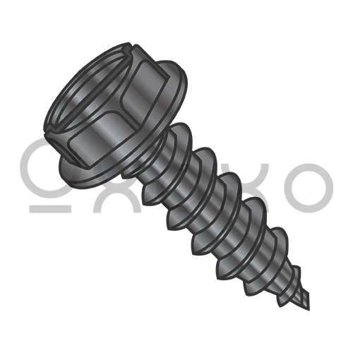 6-20X1/4  Slotted Ind Hex Washer Self Tapping Screw Type A B Full Thread Black Zinc Bake