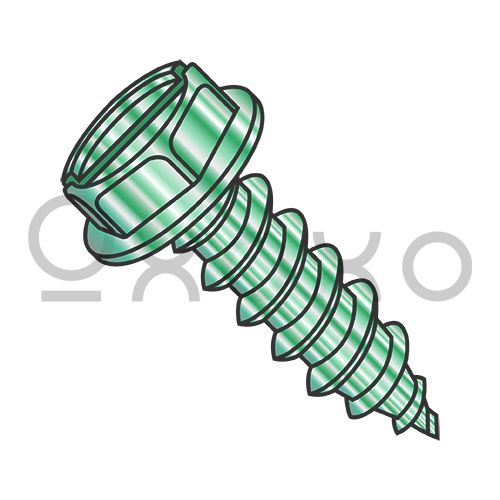 8-18X3/8  Slot Ind Hex Wash Grounding Self Tapping Screw Type AB Full Thrd Zinc Bake Green