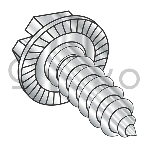 6-20X1/2  Indent Hex Washer Slot Self Tap Screw AB Serrated Full Thd 18-8 Stainless St