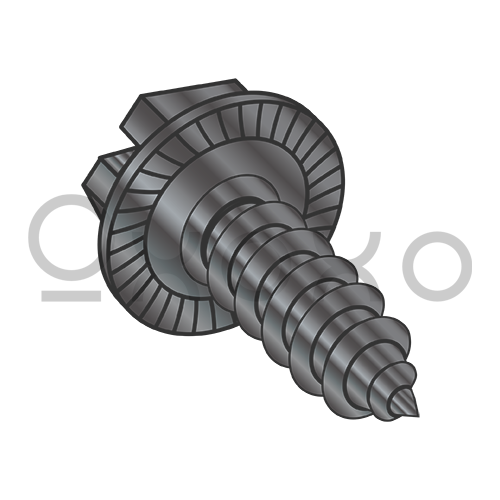 8-18X3/8  Indent Hex Washer Slot Self Tapping Screw Type A B Serrated Full Thread Black Ox
