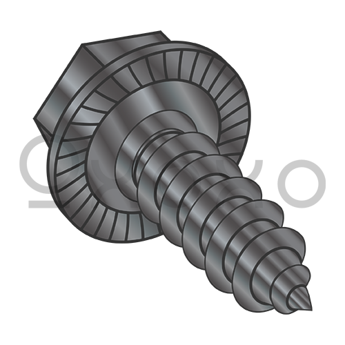 10-16X3/8  Unslot Indent Hexwasher Serrated Self Tap Screw Type AB Full Thread Black Oxide