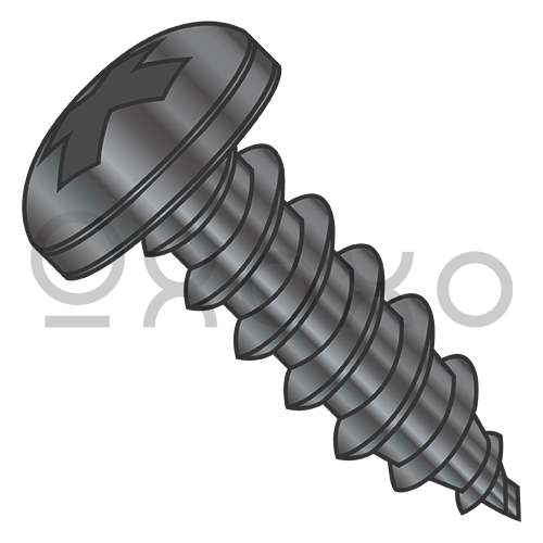 6-18X3/8  Phillips Pan Self Tap Screw Type A Full Thread 18 8 Stainless Steel Black Ox
