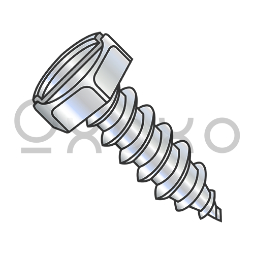 6-18X3/4  Indented Hex Slotted Self Tapping Screw Type A Fully Threaded Zinc And Bake