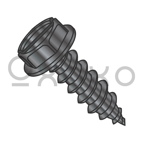 8-15X1/2  Slotted Indented Hex Washer Self Tapping Screw Type A Fully Threaded Black Oxide