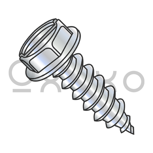 6-18X5/16  Slotted Indented Hex Washer Self Tapping Screw Type A Fully Threaded Zinc Bake