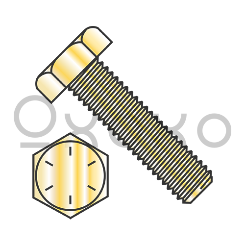 1-8X7  Hex Tap Bolt Grade 8 Fully Threaded Zinc Yellow