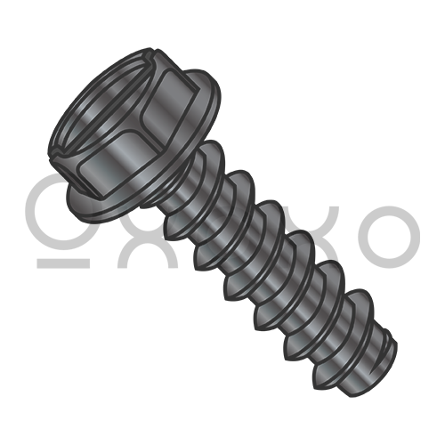 4-24X1/4  Slotted Indented Hex Washer Self Tapping Screw Type B Fully Threaded Black Oxide